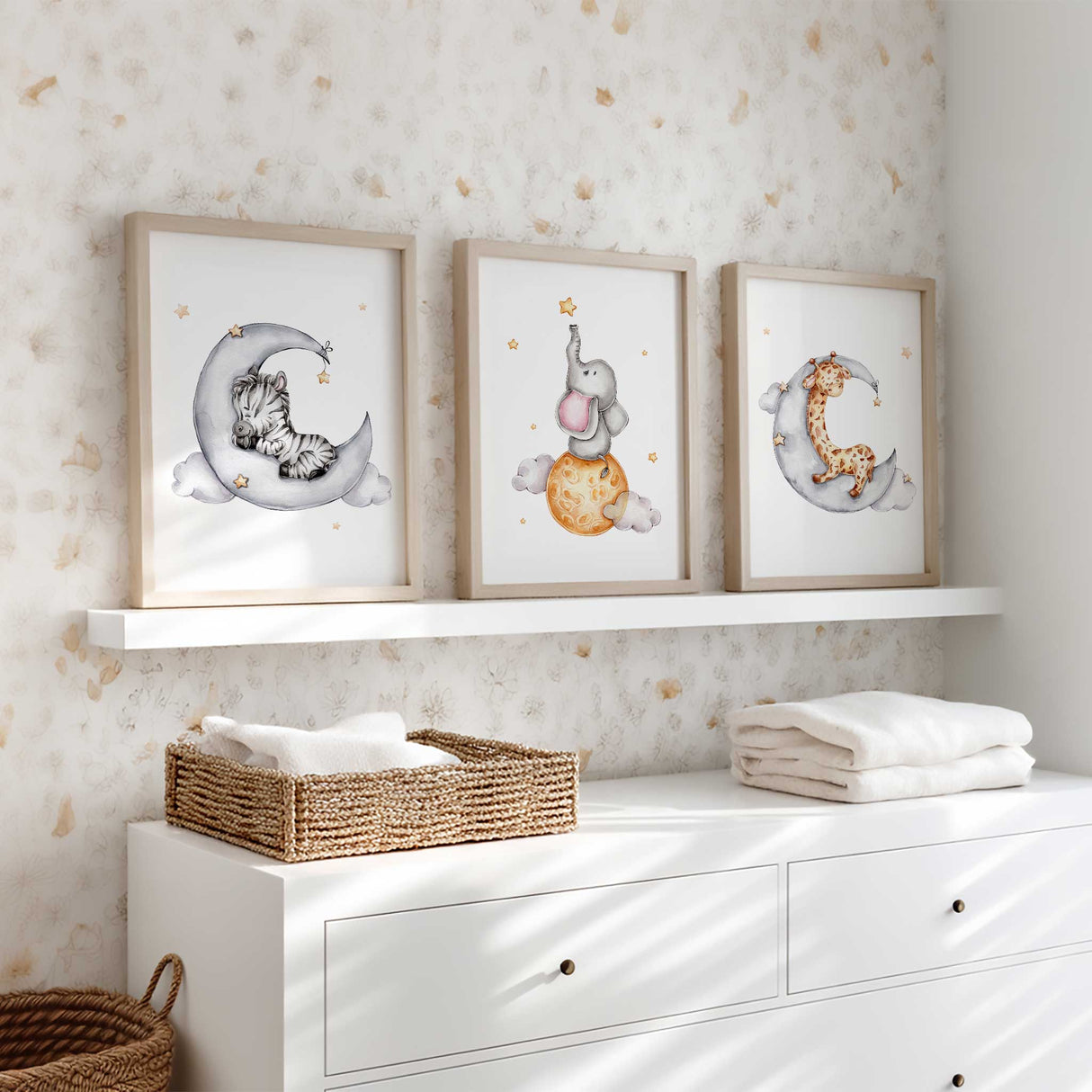 neutral safari animal nursery wall decor trio