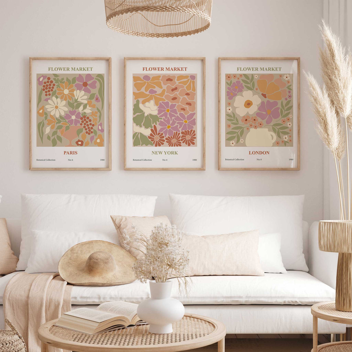 New York floral art print with pink and earthy hues
