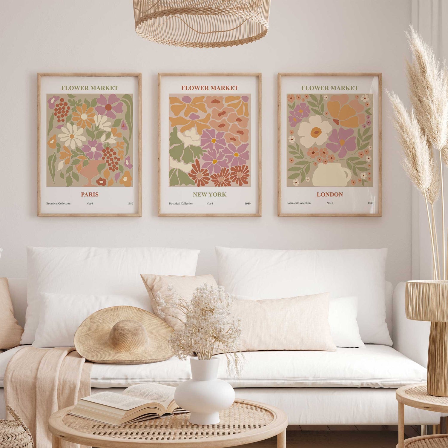 New York floral art print with pink and earthy hues