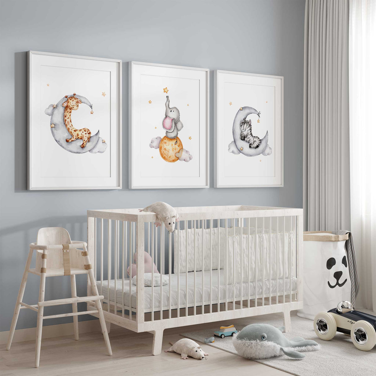 moon and stars safari themed nursery prints