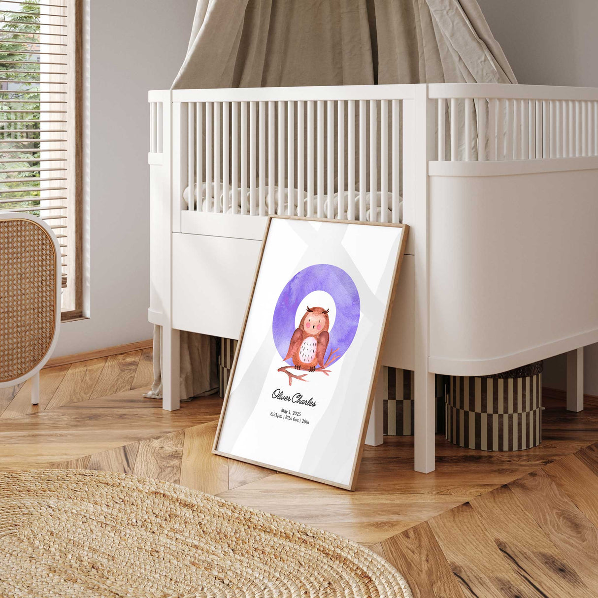 Nursery initial animal name print featuring a personalised alphabet letter and matching animal