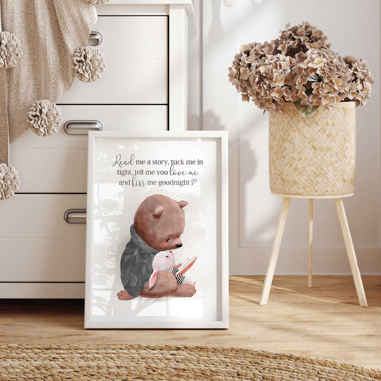 Bear and Bunny Nursery Wall Art – Bedtime Quote Print