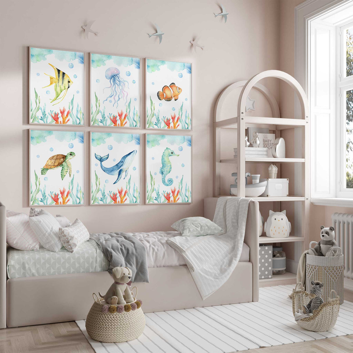 Sea creature artwork for nursery and kids décor