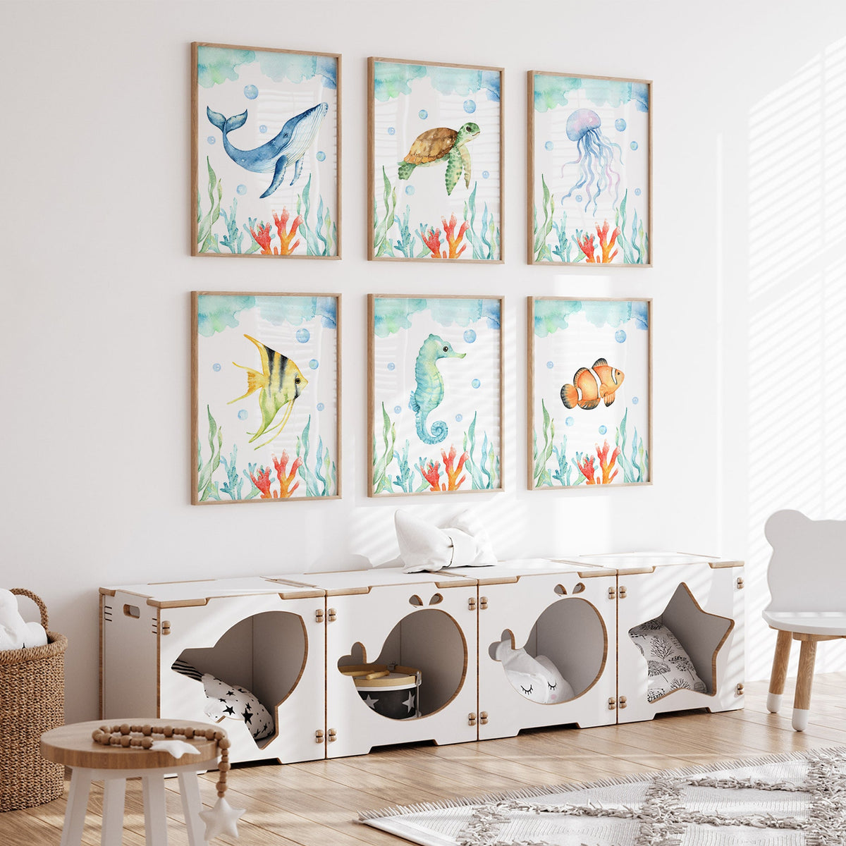 ocean animals wall art set of six prints