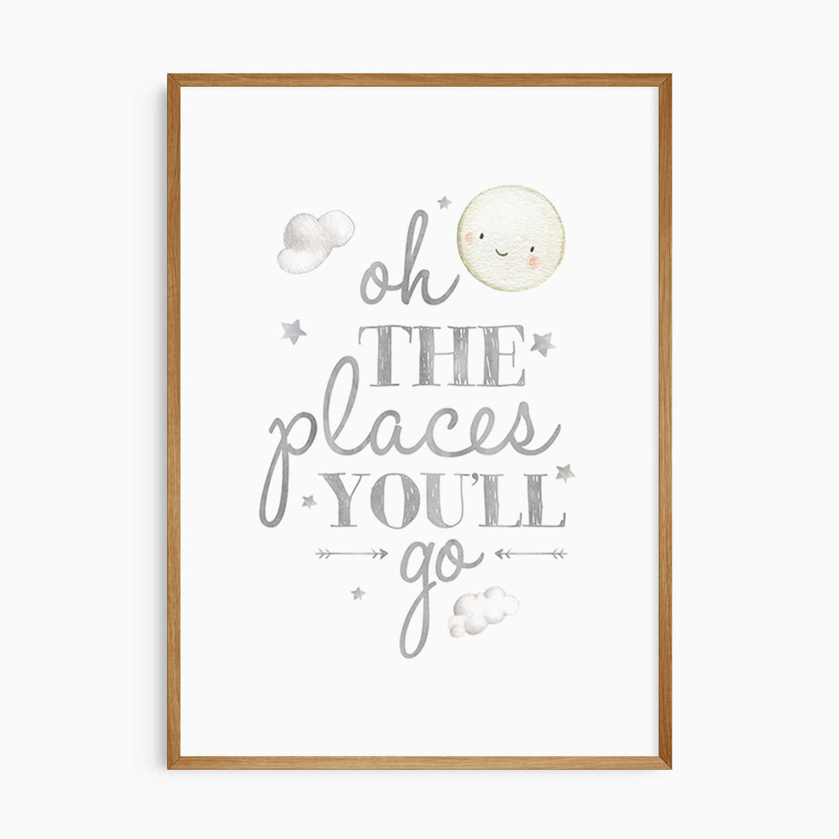 Oh the places you’ll go nursery quote print in soft grey tones