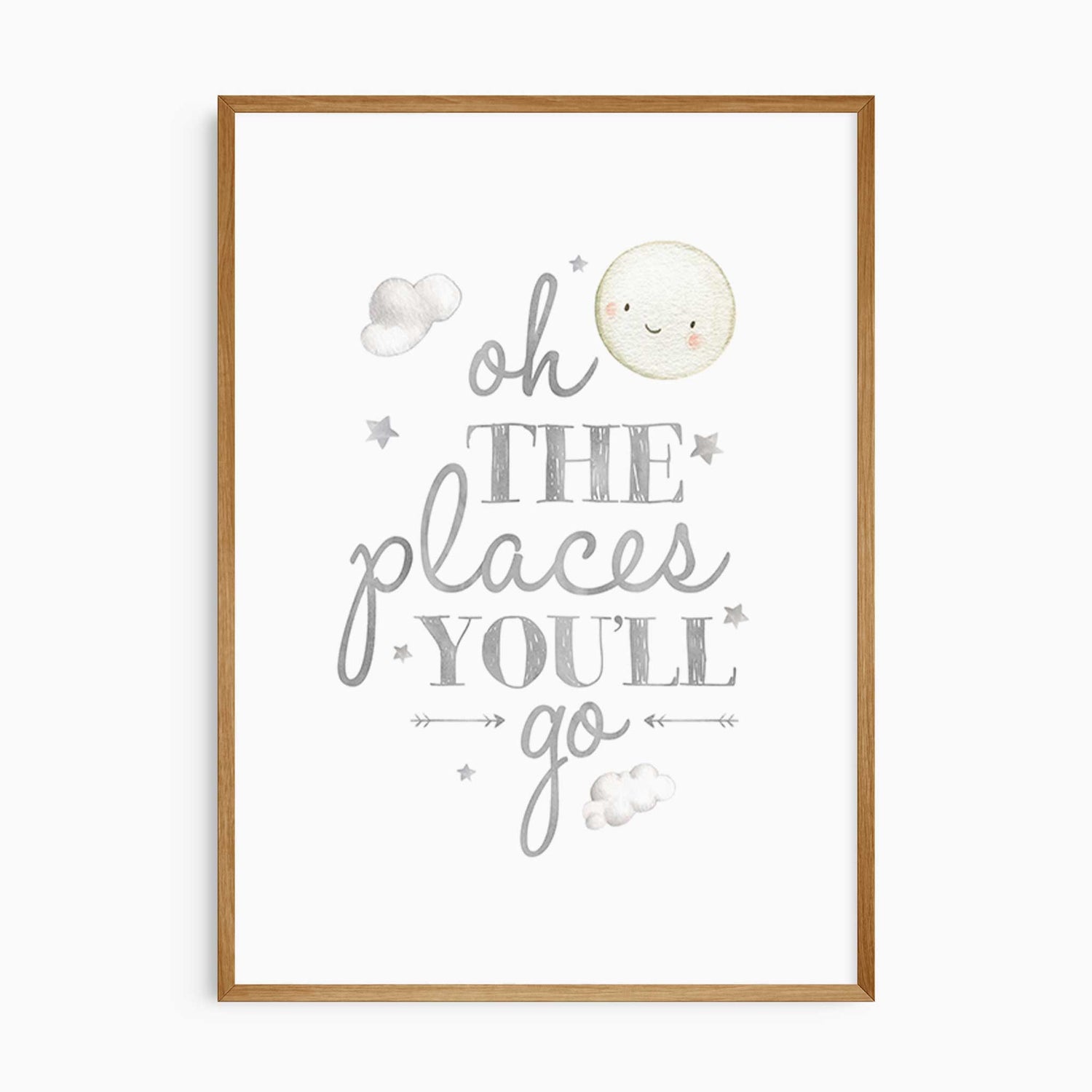 Oh the places you’ll go nursery quote print in soft grey tones