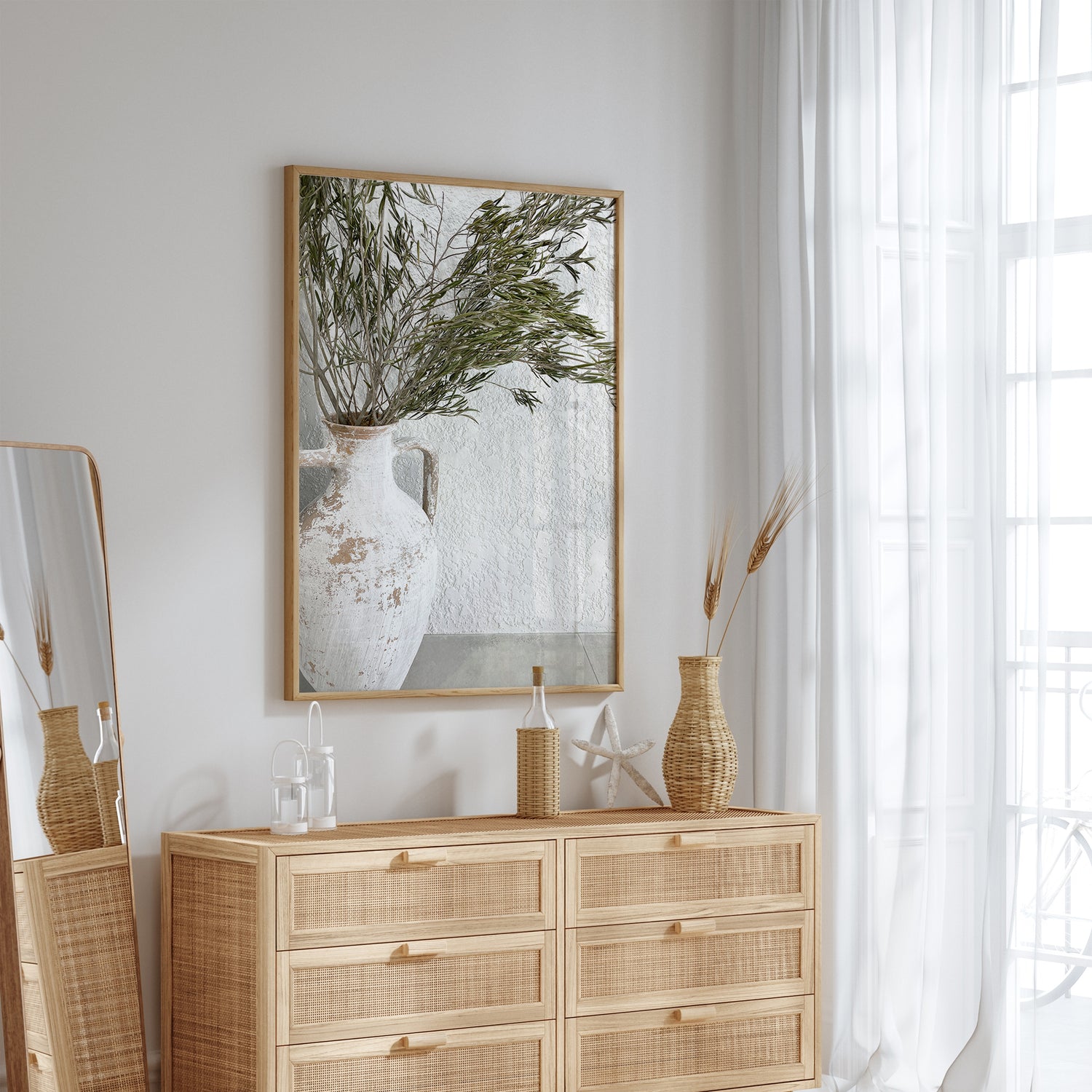 Mediterranean-style vase print with green foliage