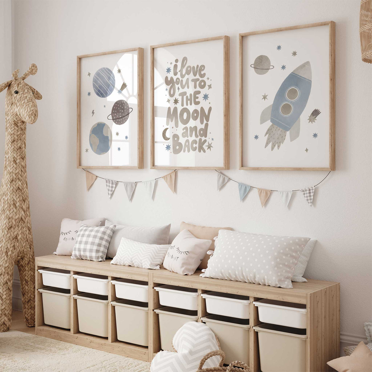 Rocket ship and planets wall art for kids bedroom or playroom