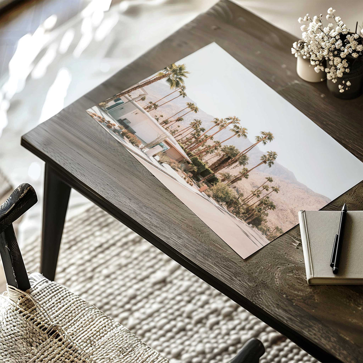 Palm tree wall art print in neutral desert tones for modern décor