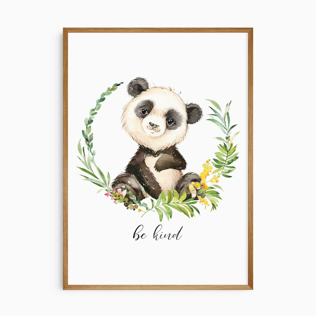Panda nursery wall art with “Be Kind” quote