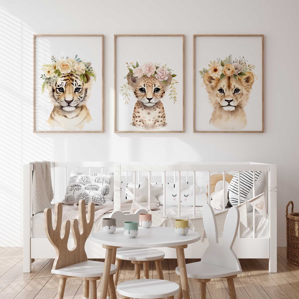 Unframed floral baby animal prints for playroom or nursery wall decor