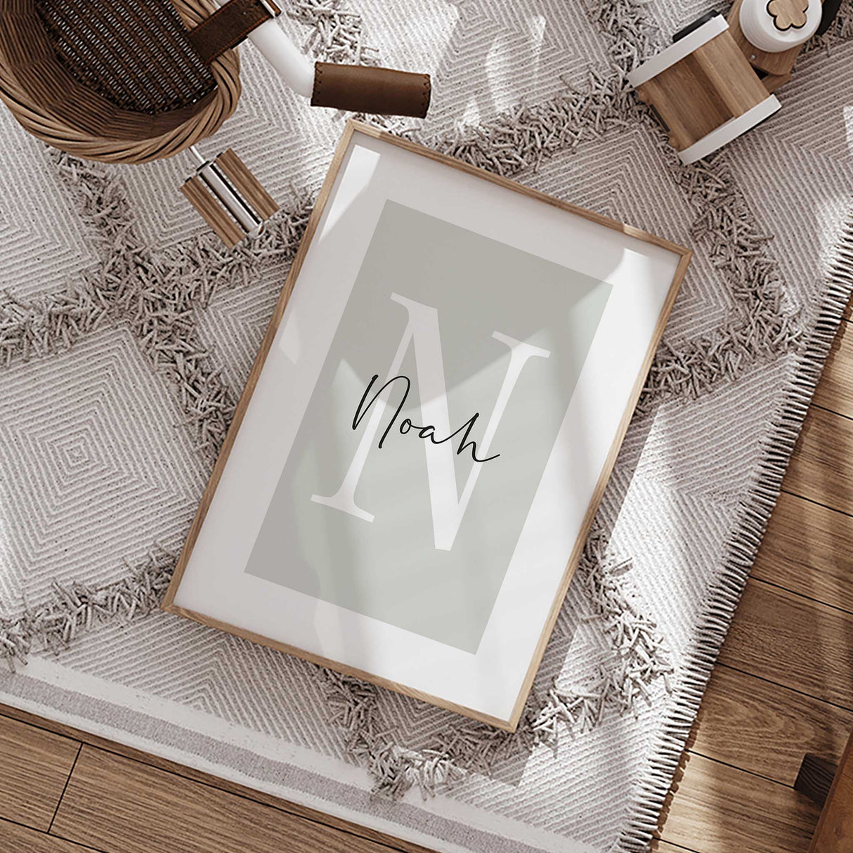 Modern pastel kids room wall art with custom name and initial