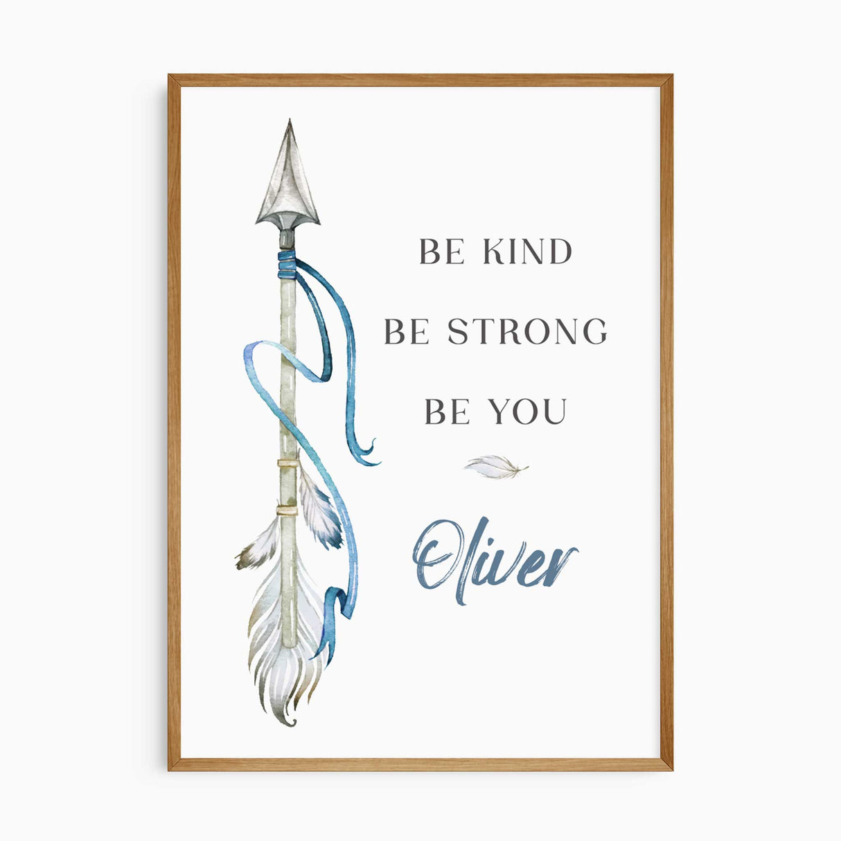 Personalised blue arrow nursery print with Be Kind Be Strong Be You and child’s name
