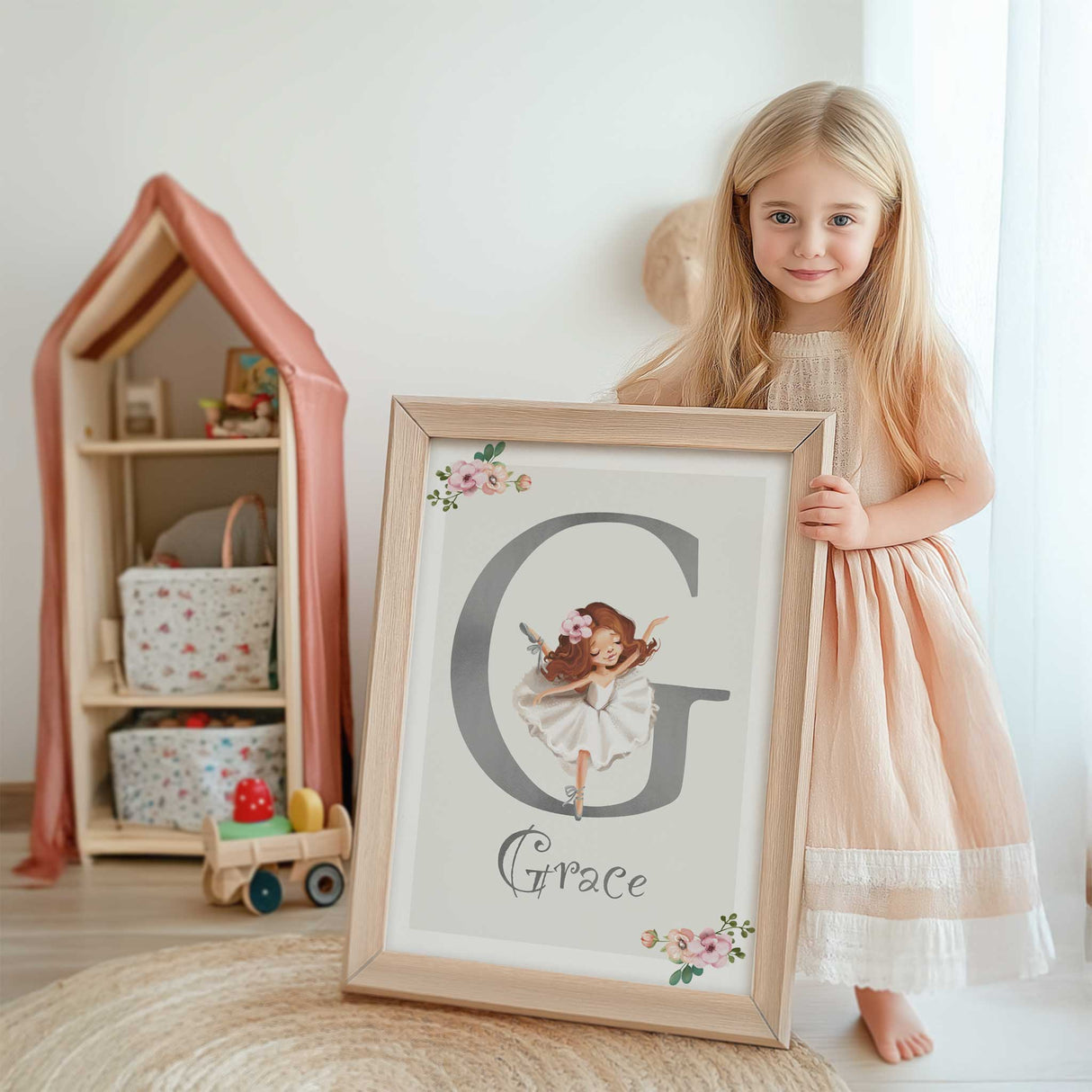 Personalised ballerina initial wall art for girls bedroom