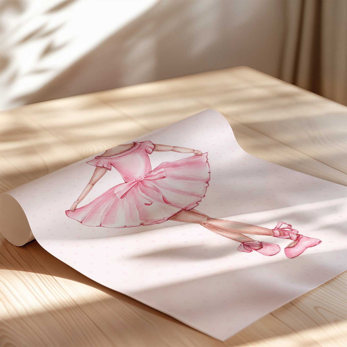 Personalised ballerina name print with pink ballet shoes for girls nursery wall decor