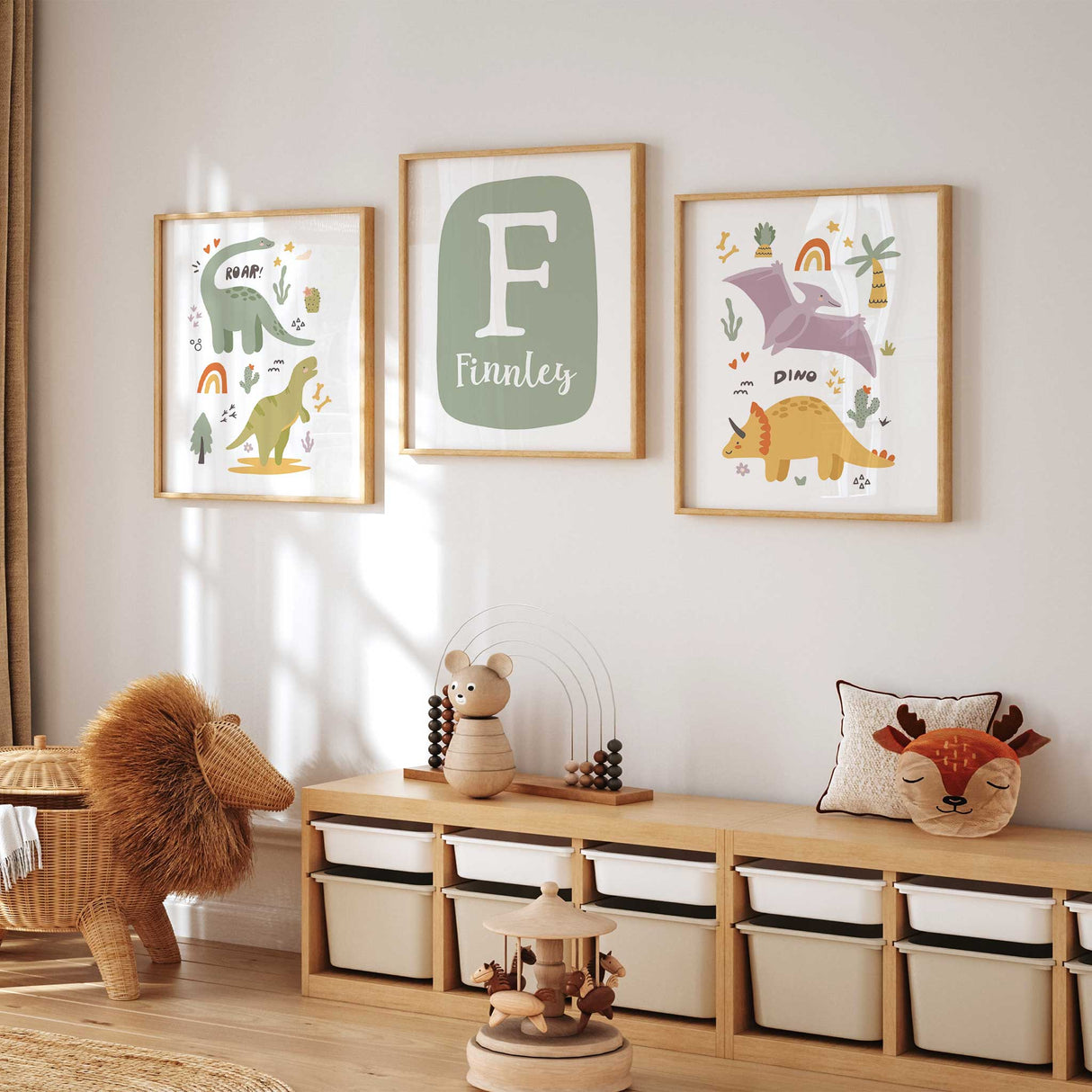 Modern dinosaur prints set of 3 for nursery or toddler room