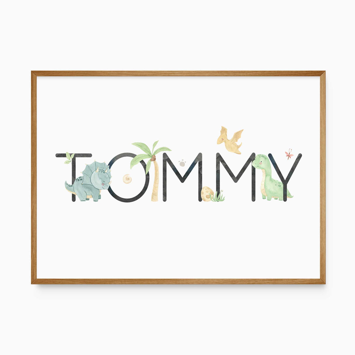 Personalised dinosaur name print with custom letters for boys nursery
