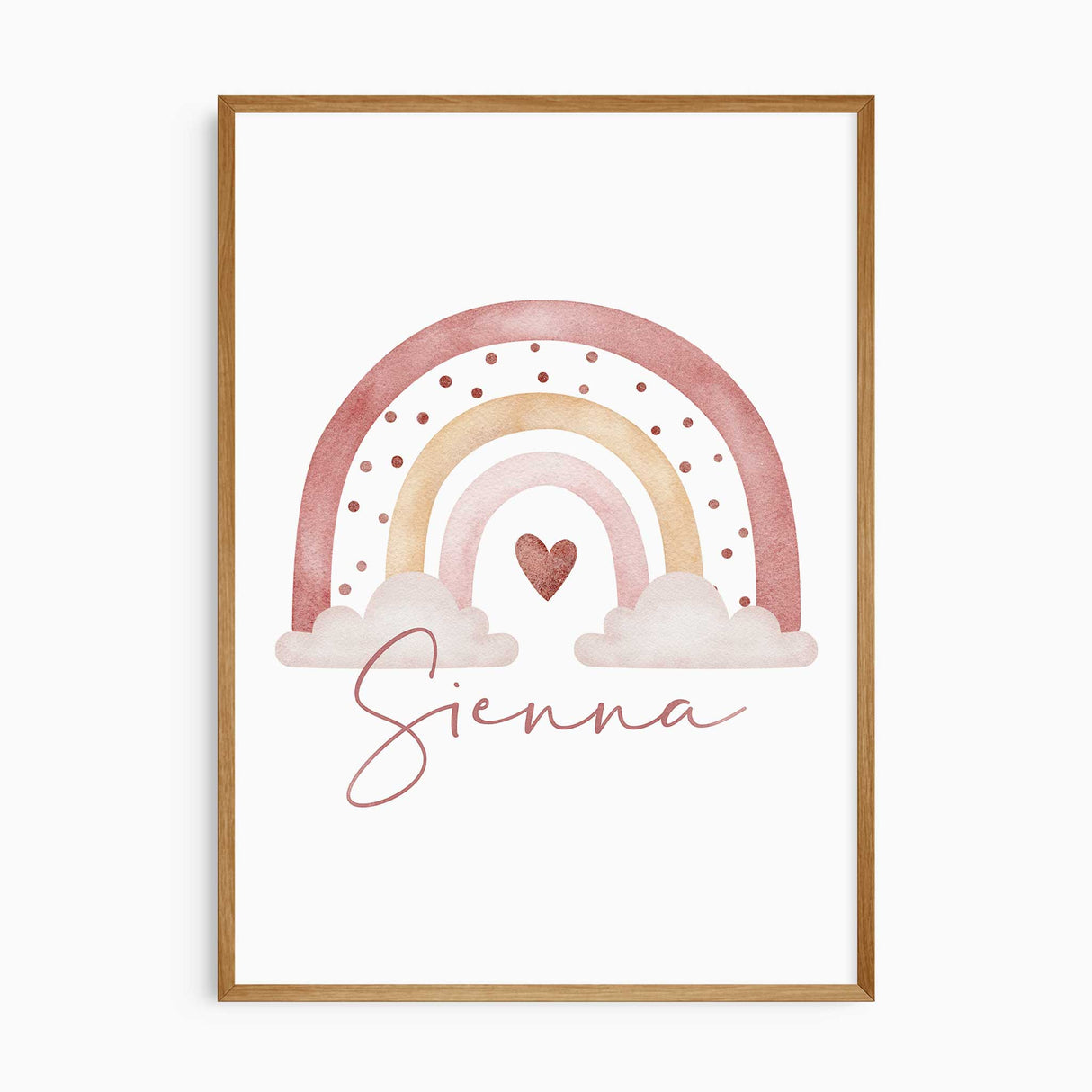 Personalised rainbow wall art with child’s name in blush tones