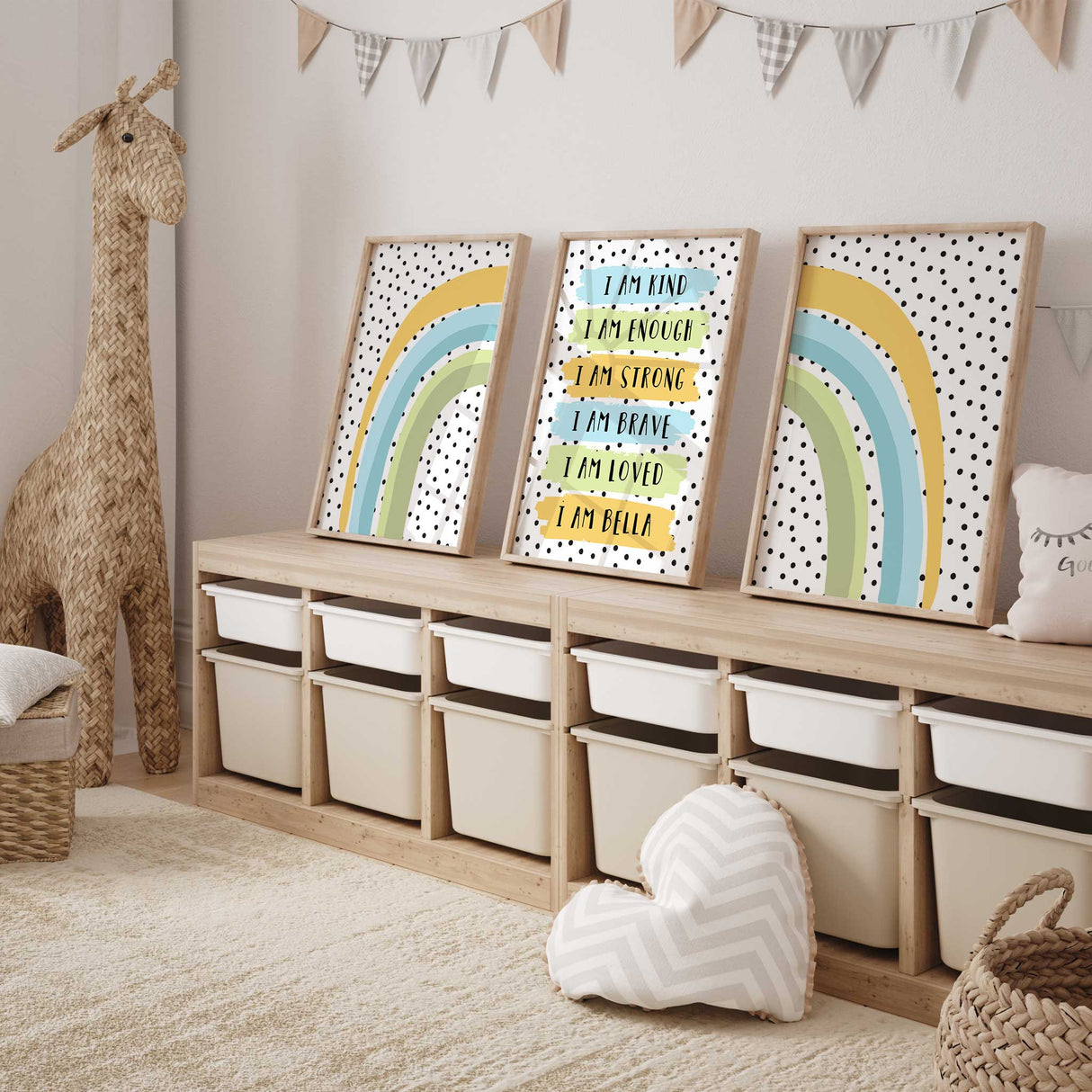 Custom name kids print with affirmations and rainbow design