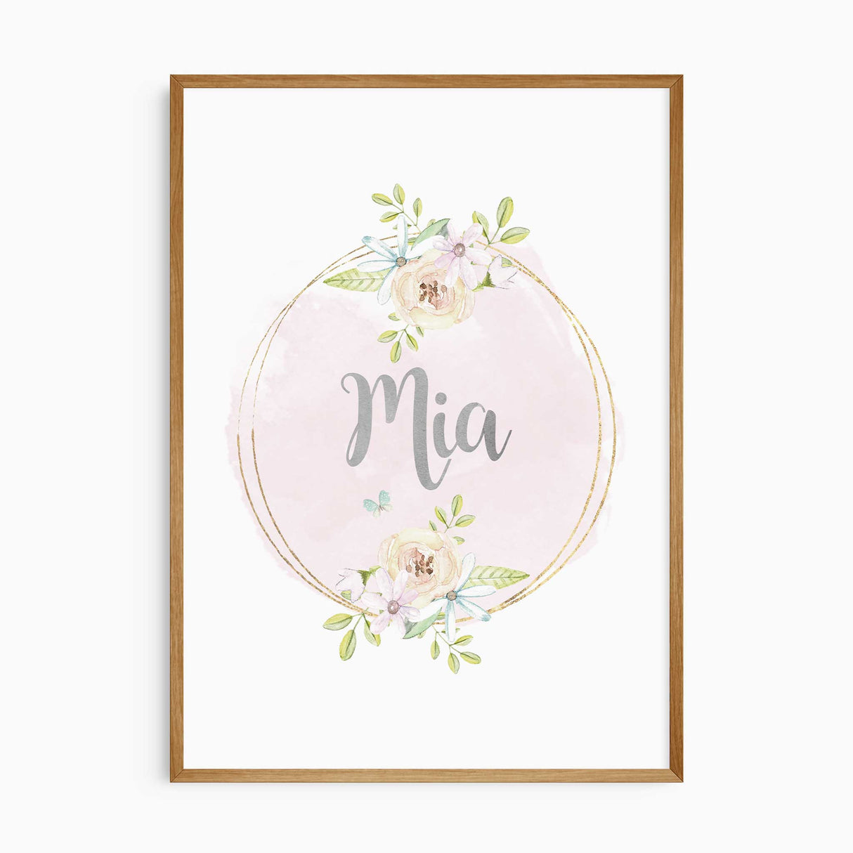 Personalised name nursery wall art with floral circle design
