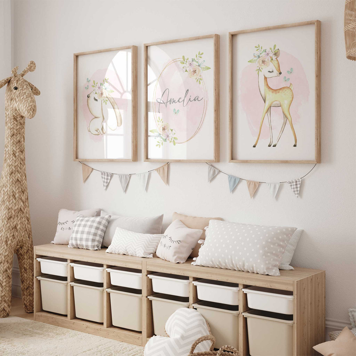 Personalised name nursery wall art with woodland animal theme