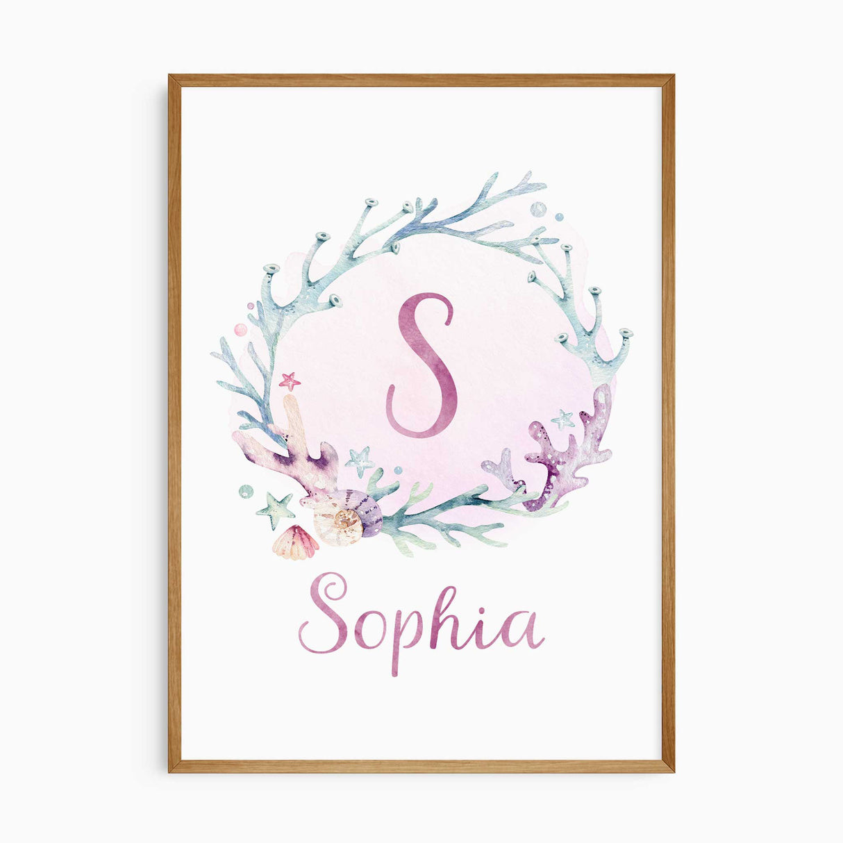 Personalised nursery art with soft pastel ocean animals