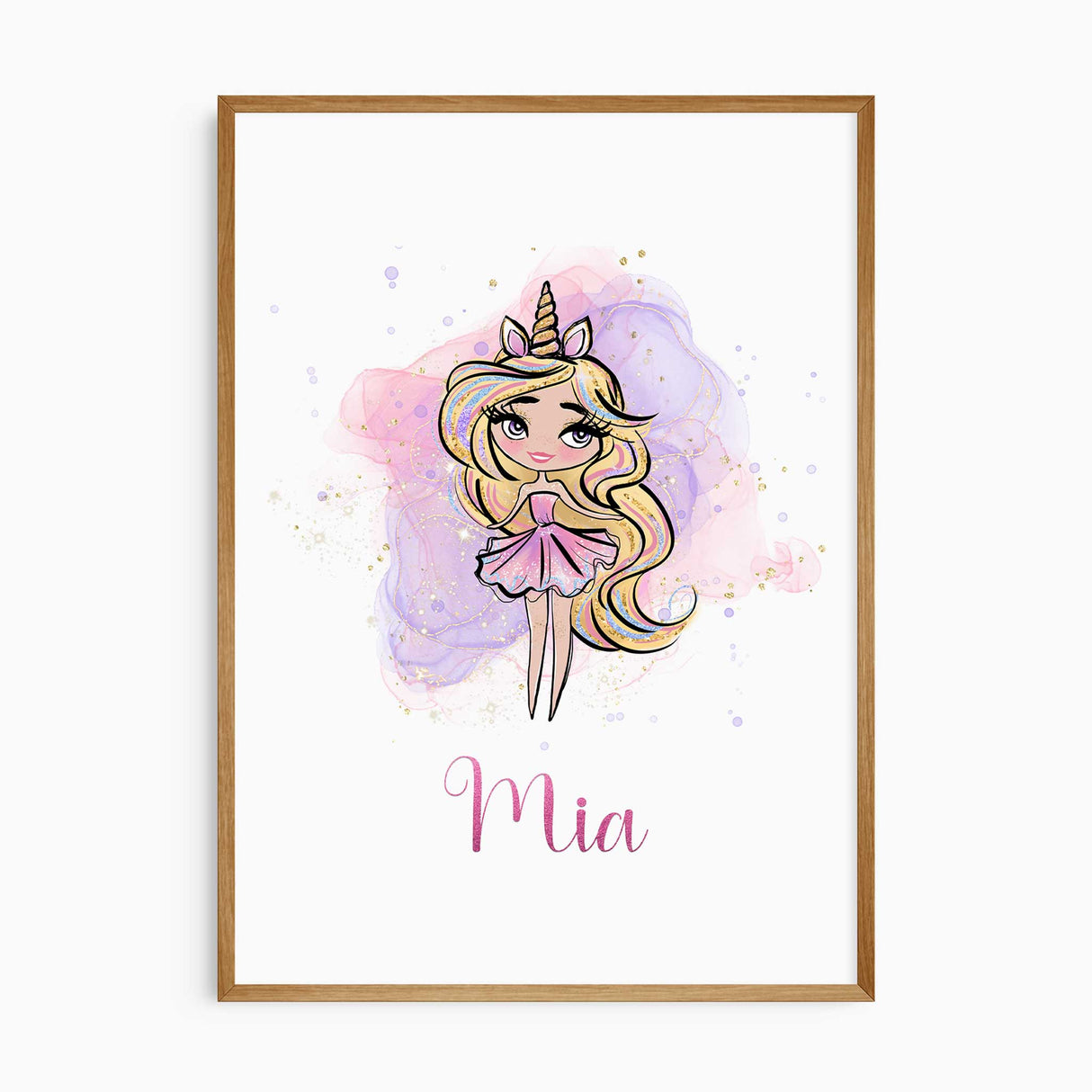 Personalised unicorn print for girls with custom name and pastel colours
