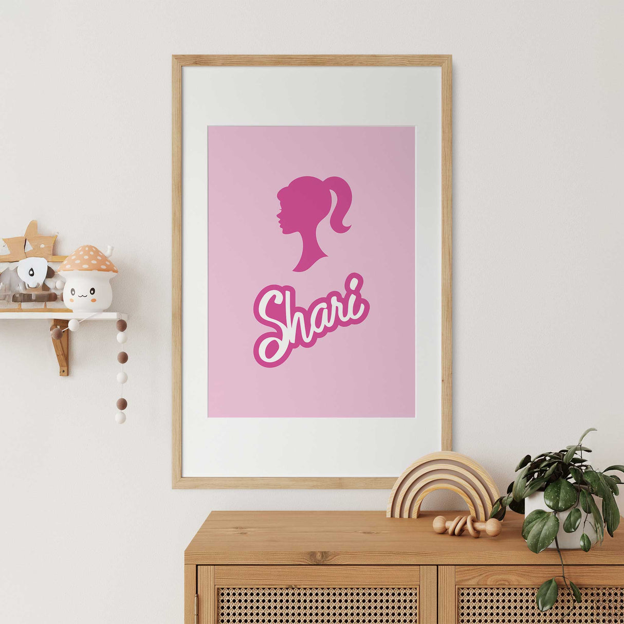 Stylish pink nursery print with girl's name