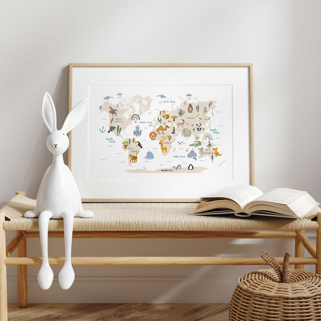 Kids World Map Print – Illustrated with Animals