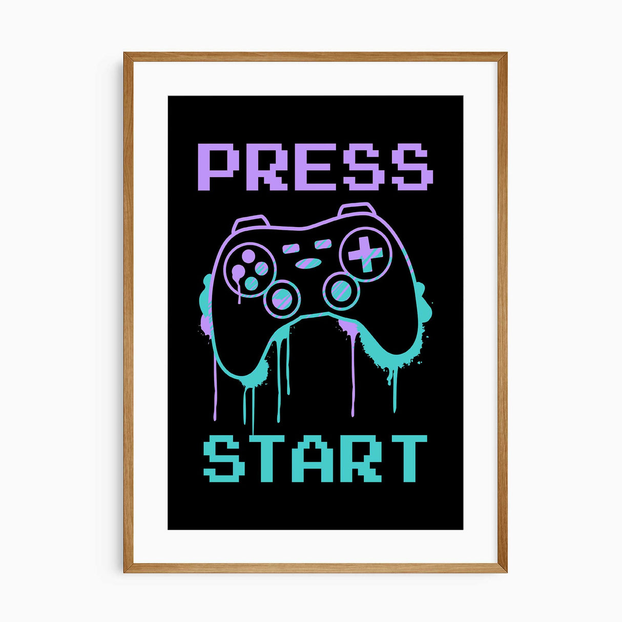 set of 3 boys wall art set with 'GAME OVER' text, a pattern of game controllers and smiley faces, and 'PRESS START' text,