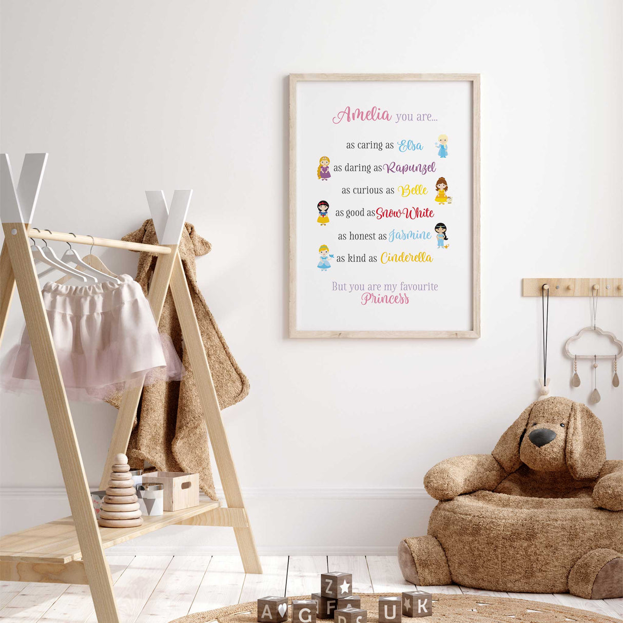 Customisable princess nursery wall art perfect for a baby girl’s room