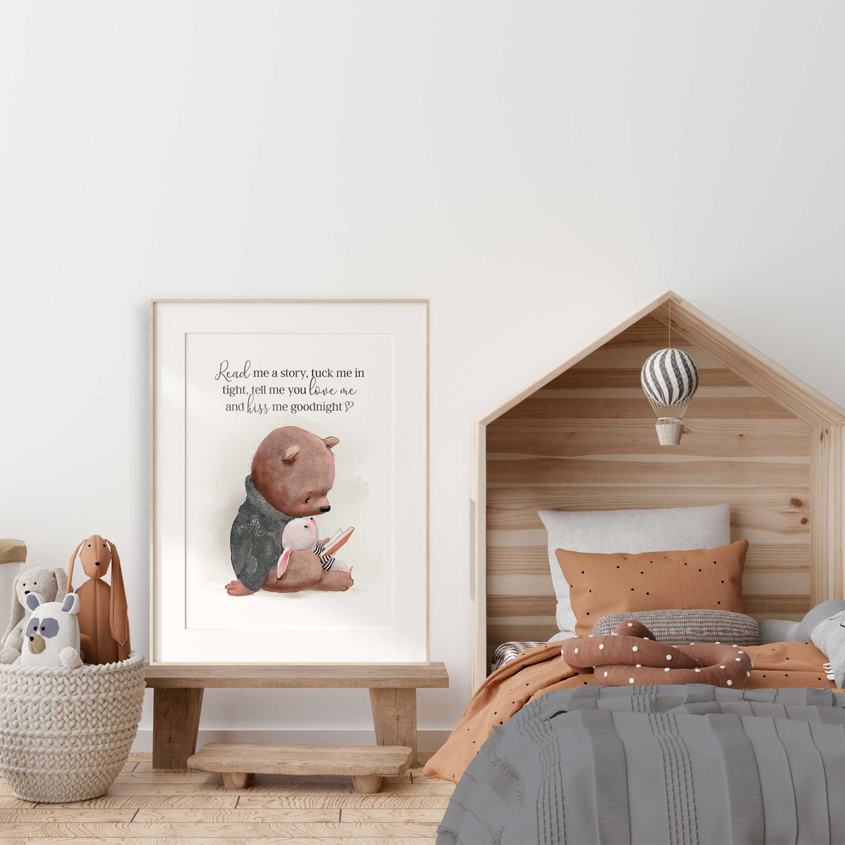 Bear and Bunny Nursery Wall Art – Bedtime Quote Print