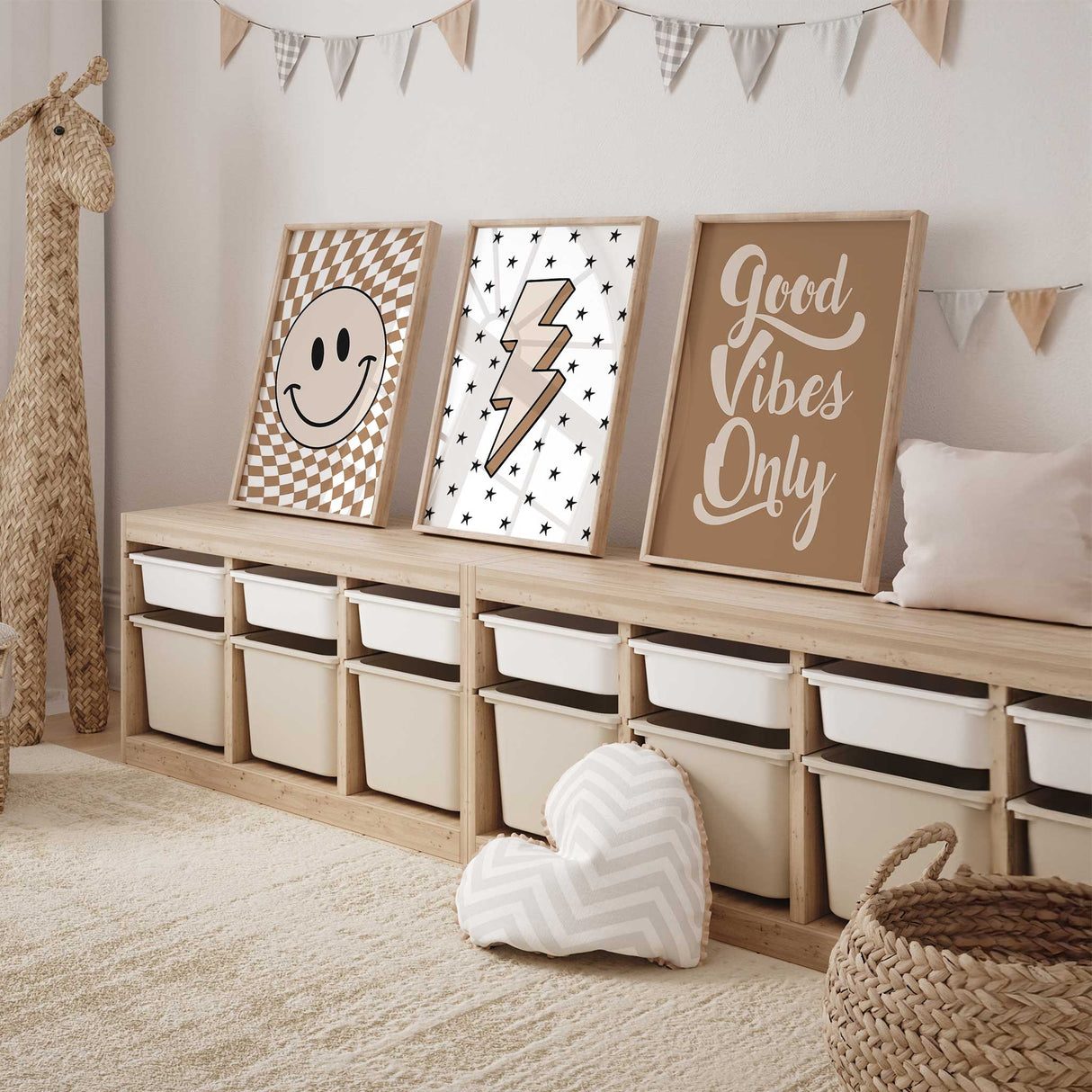 Retro lightning bolt print with star background – kids room wall art