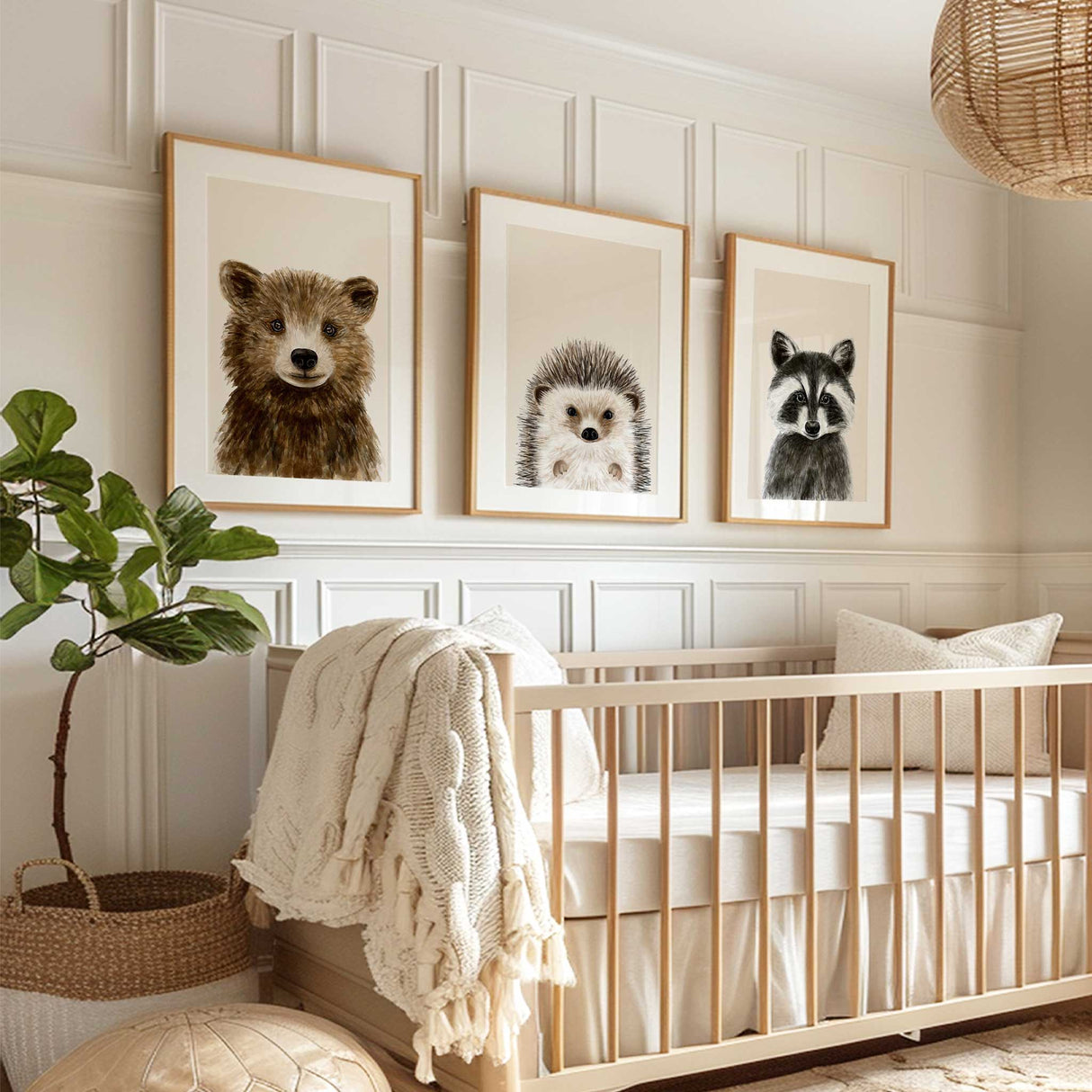 Rustic woodland animal wall art set for baby nursery or toddler room decor