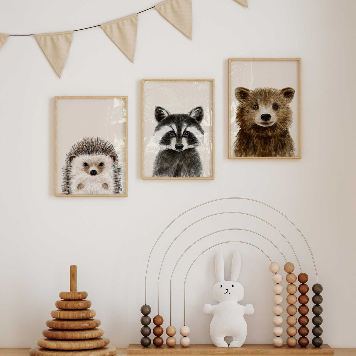 Unframed woodland-themed nursery wall decor for boys or gender-neutral baby rooms