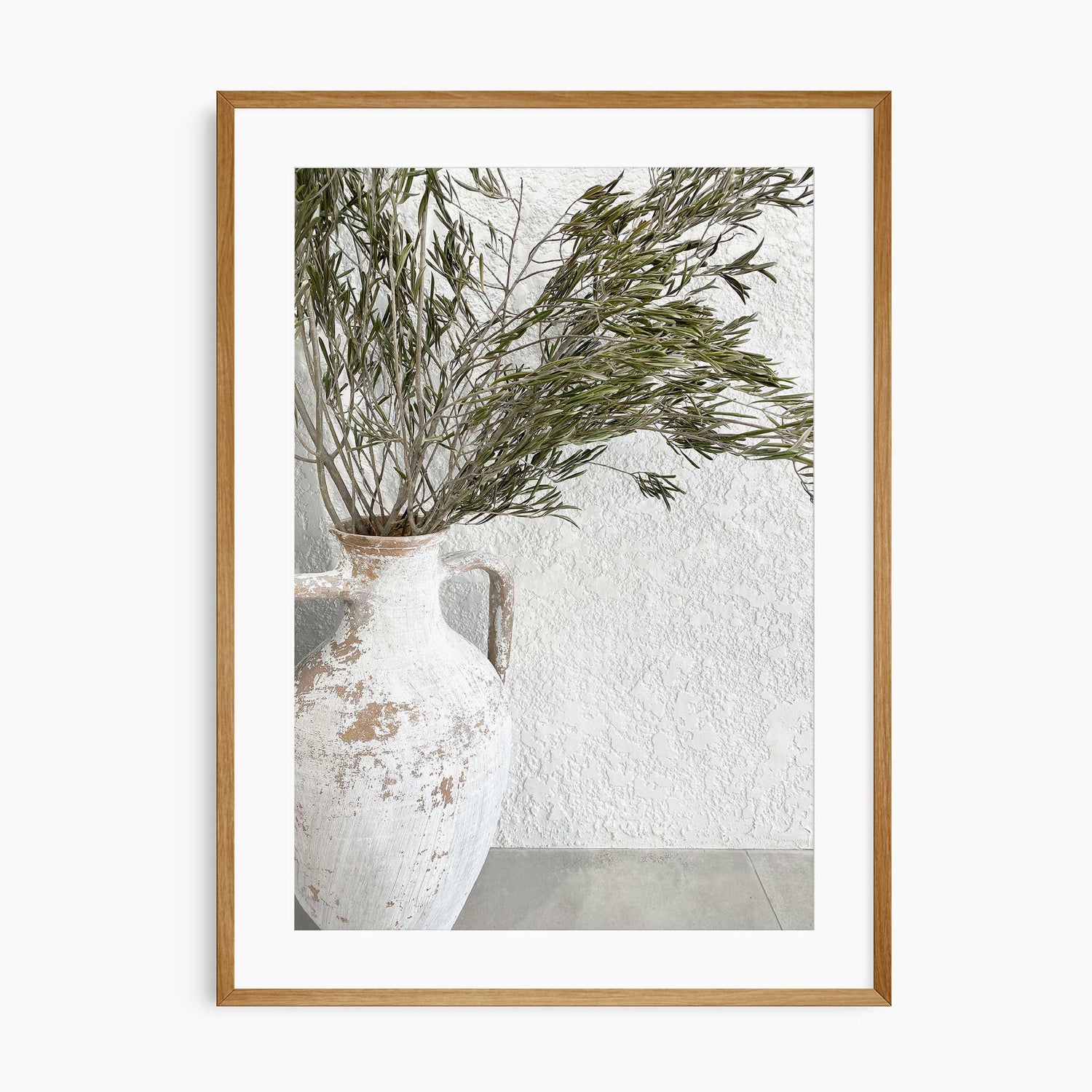 Rustic olive branch wall art in white ceramic vase