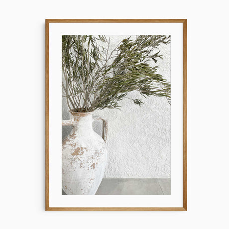 Rustic olive branch wall art in white ceramic vase