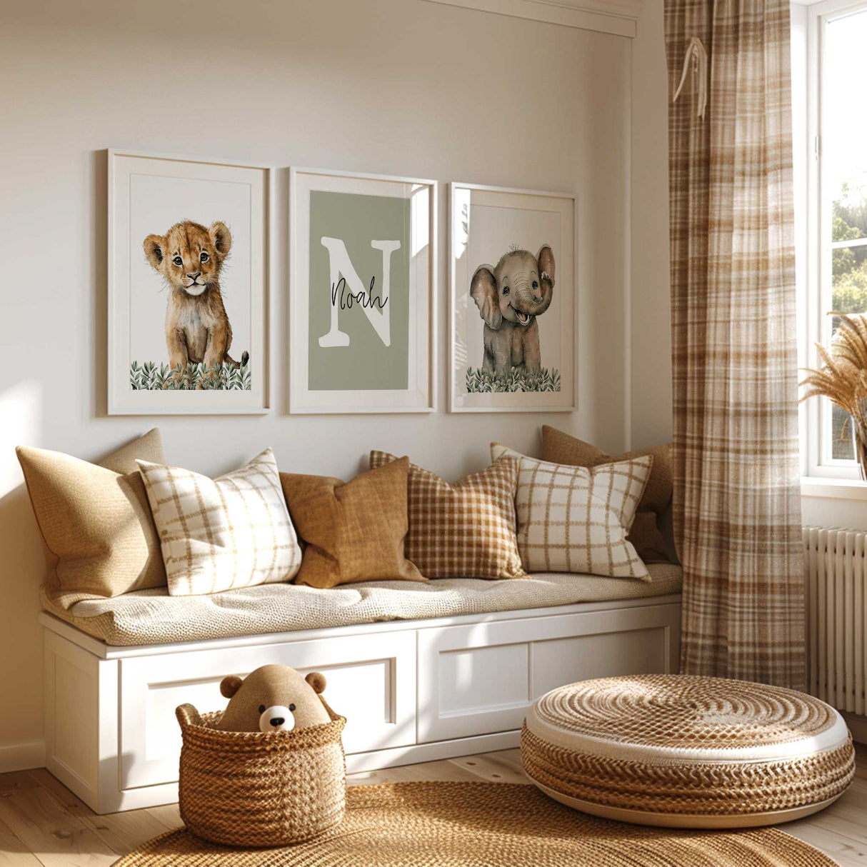 Watercolour elephant wall art print for kids’ room in jungle theme