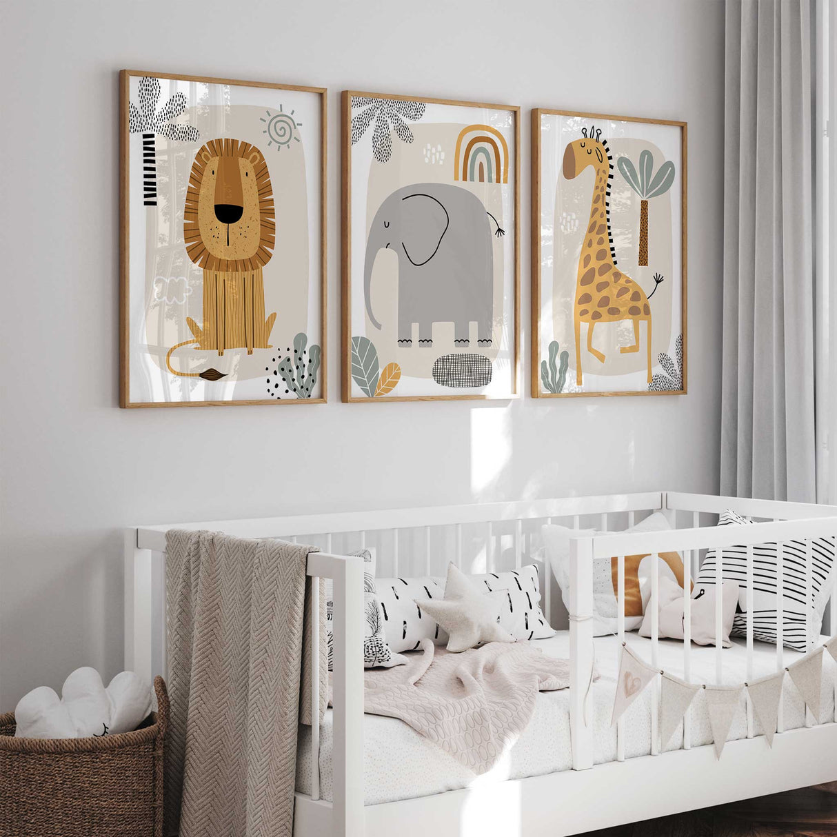 safari animal wall art set in neutral tones