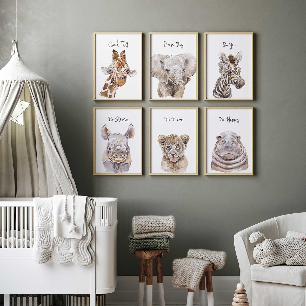 Safari Nursery Wall Art Set of 6 | Neutral Animal Prints – My Tommy Prints