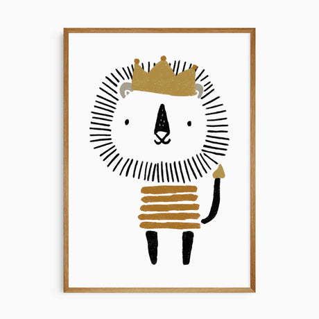 Personalised Lion wall art for boys nursery with crown and bold black mane