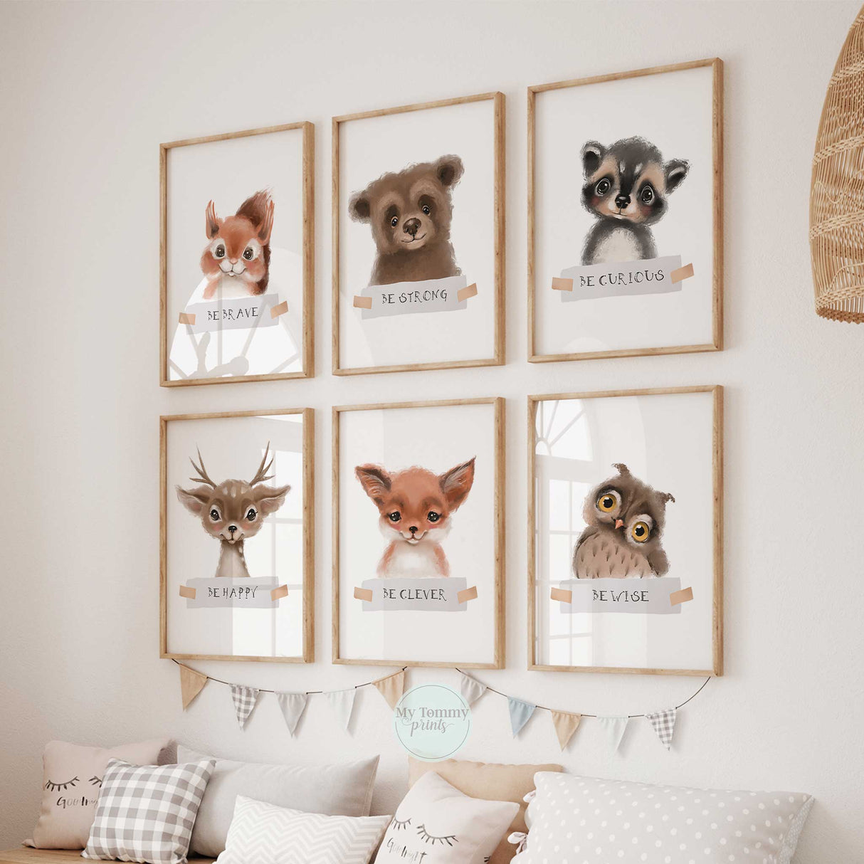 Set of 6 animal affirmation posters for children's bedroom or toddler room wall art