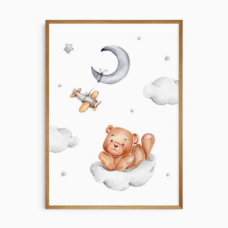 Airplane and moon nursery wall art set