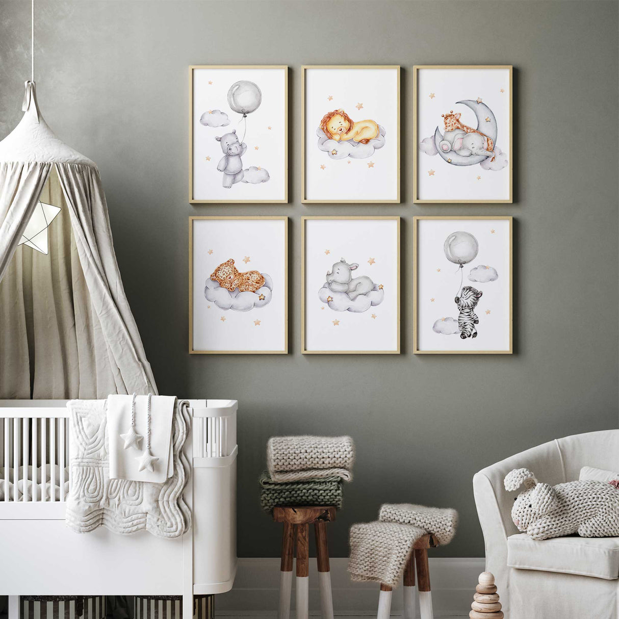Sleeping animal wall art for baby nursery