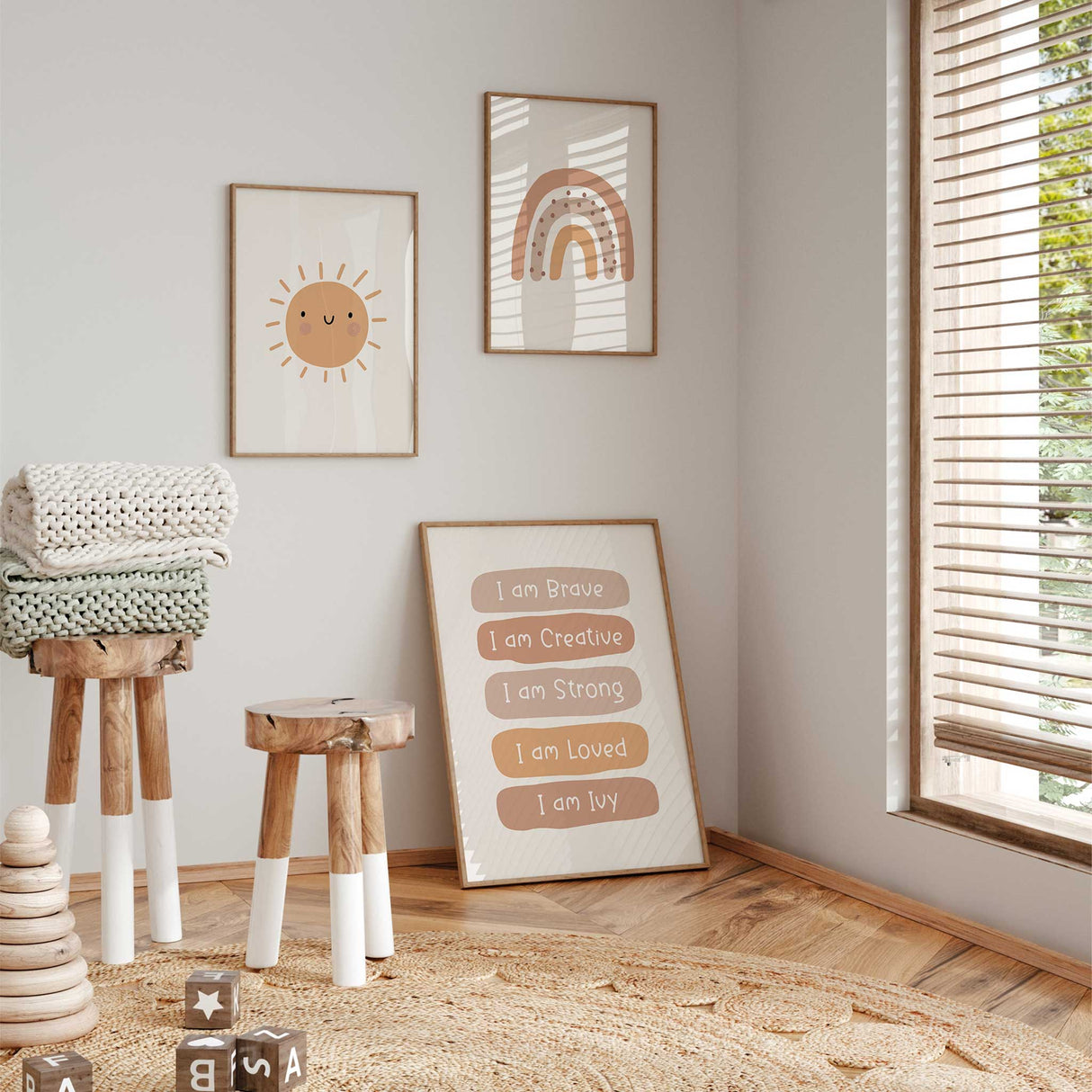 Custom nursery print with affirmations and rainbow