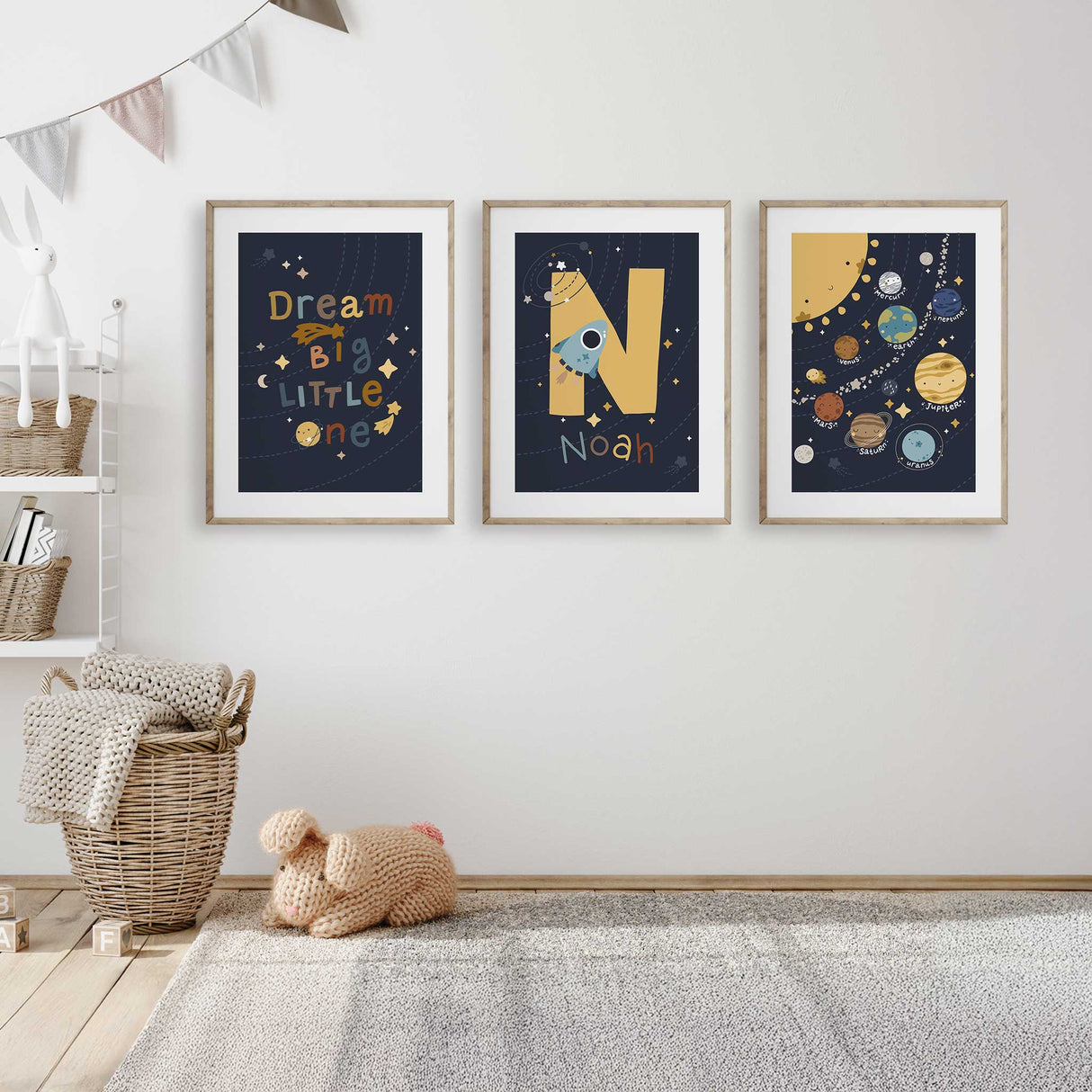 Solar system wall art with planet names for kids room