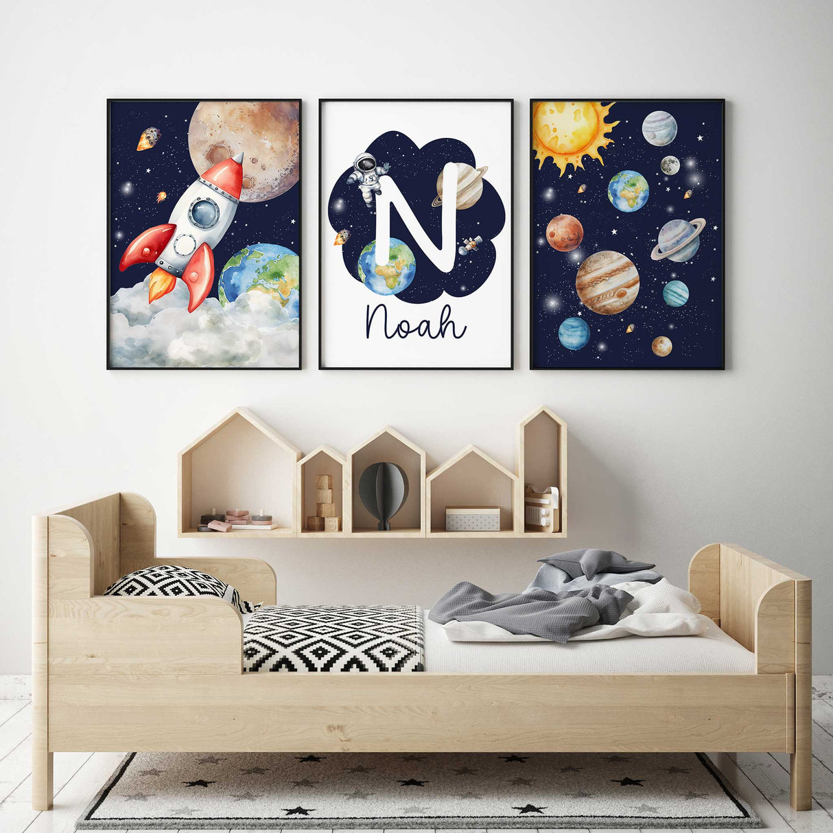 Solar system wall art print with planets for kids bedroom