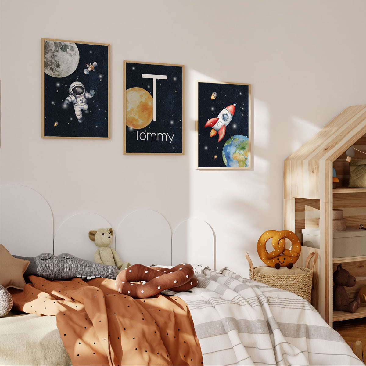 Space Nursery Wall Art Set Astronaut Rocket Personalised Print Boys ...