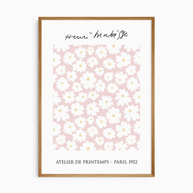 Atelier de Printemps floral poster in blush pink for nursery or teen decor