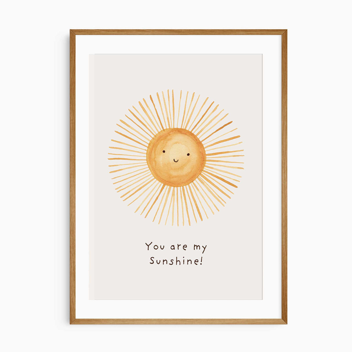 You Are My Sunshine print featuring a smiling sun for nursery wall decor.